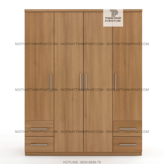 Tủ Quần Áo 1m6 X 2m, Thiết Kế Hiện Đại, 4 Hộc Kéo Ngoài, Gỗ Mdf Phủ Melamine TQA20