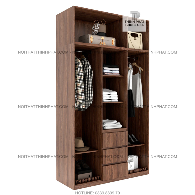 Tủ Quần Áo 2 Tầng Cửa Mở Thiết Kế Hiện Đại TQA100  (1M6 X 2M5)