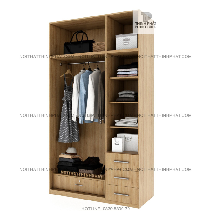 Tủ Quần Áo 2 Tầng Cửa Mở Thiết Kế Tinh Gọn TQA98 (1M4 X 2M5)