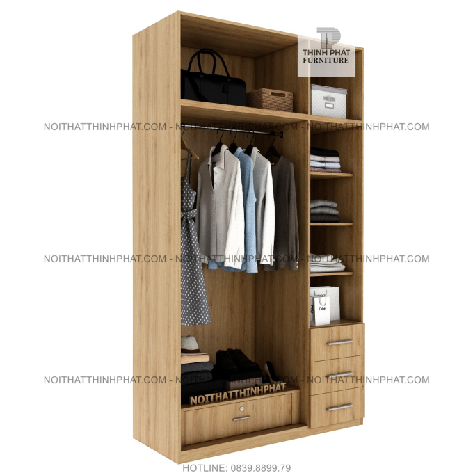 Tủ Quần Áo 2 Tầng Cửa Mở Thiết Kế Tinh Gọn TQA98 (1M4 X 2M5)