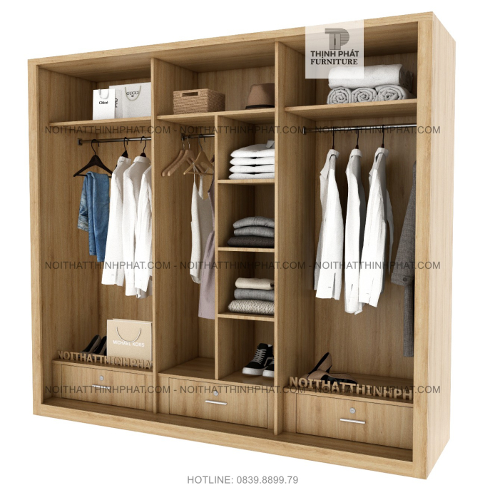 Tủ Quần Áo 3 Cửa Lùa Thiết Kế Sang Trọng TQA123 (2M2 X 2M)