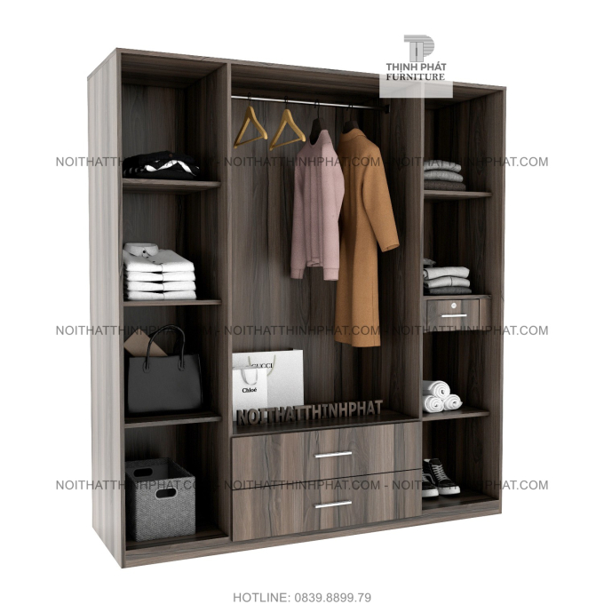 Tủ Quần Áo 4 Cánh Mở 1m6 X 2m, 2 Hộc Kéo Bên Ngoài, Thiết Kế Sang Trọng TQA13
