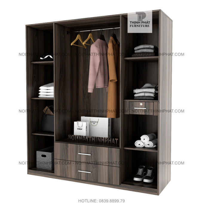 Tủ Quần Áo 4 Cánh Mở 1m6 X 2m, 2 Hộc Kéo Bên Ngoài, Thiết Kế Sang Trọng TQA13