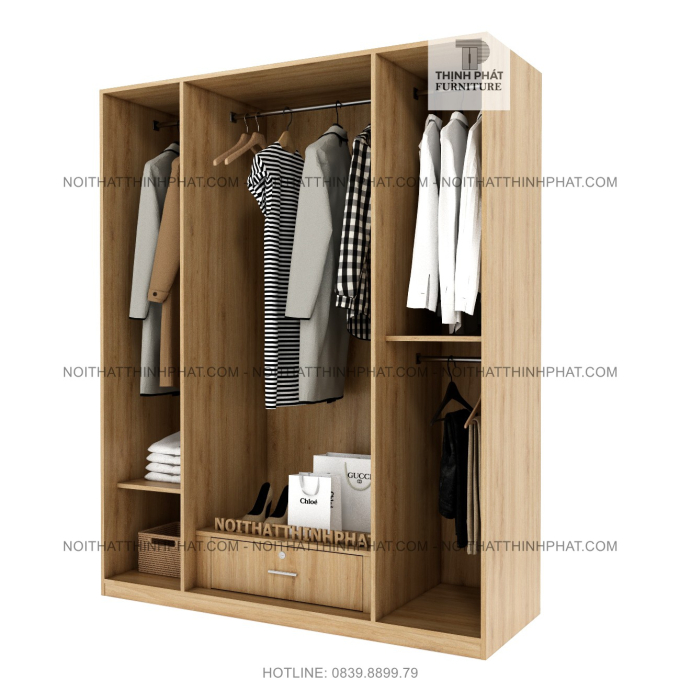 Tủ Quần Áo 4 Cửa Mở Thiết Kế Treo Nhiều TQA125 (1M6 X 2M)