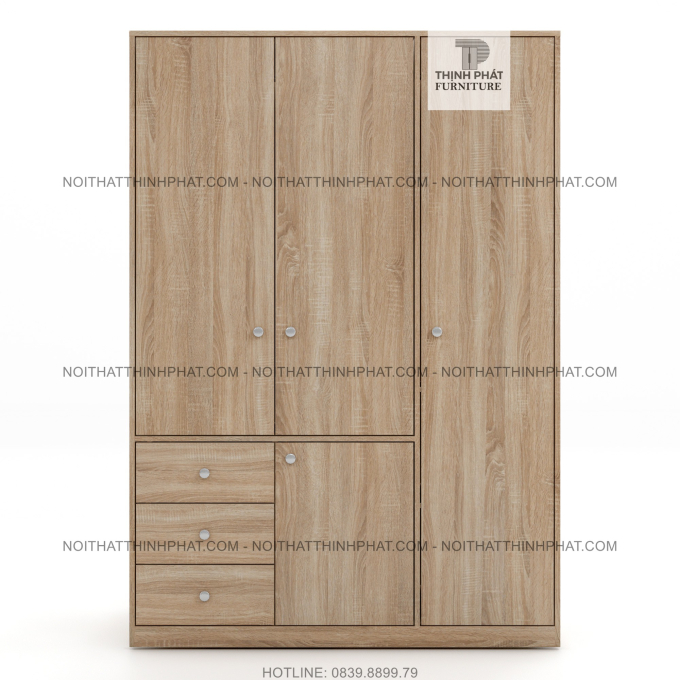 Tủ Quần Áo Cánh Mở 1m2 X 2m Hiện Đại, 3 Hộc Kéo Ngoài, Gỗ Mdf Phủ Melamine TQA08