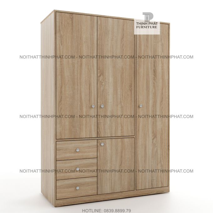 Tủ Quần Áo Cánh Mở 1m2 X 2m Hiện Đại, 3 Hộc Kéo Ngoài, Gỗ Mdf Phủ Melamine TQA08