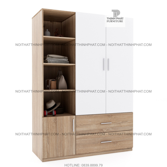Tủ Quần Áo Cánh Mở 1m2 X 2m Thời Trang Hiện Đại, 2 Hộc Kéo Ngoài TQA10