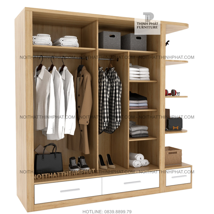 Tủ Quần Áo Cửa Lùa 2 Cánh Kết Hợp Kệ Trang Trí Sang Trọng Và Tiện Lợi TQA59 (2m x 2m)