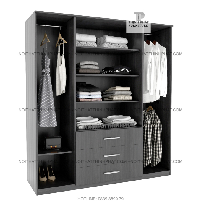 Tủ Quần Áo Cửa Mở 3 Hộc Kéo Ngoài Đa Năng TQA78 (1M8 X 2M)