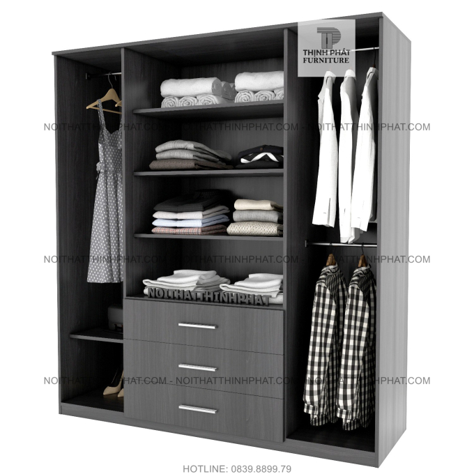 Tủ Quần Áo Cửa Mở 3 Hộc Kéo Ngoài Đa Năng TQA78 (1M8 X 2M)