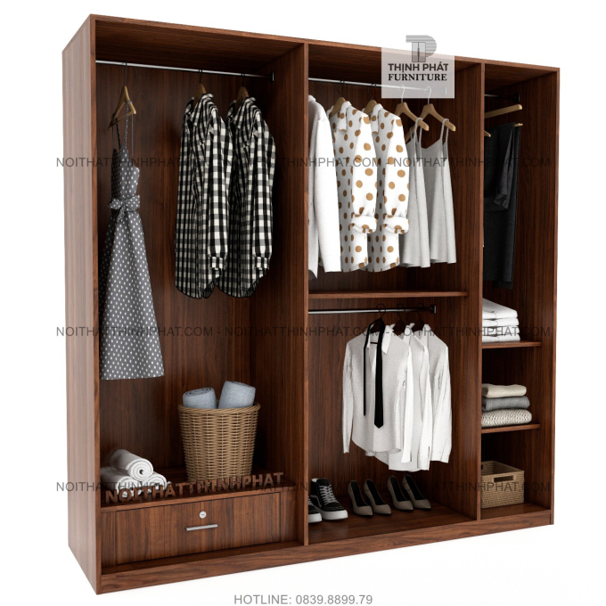 Tủ Quần Áo Cửa Mở Thiết Kế Tối Giản Ưu Tiên Treo Nhiều TQA124 (2M X 2M)