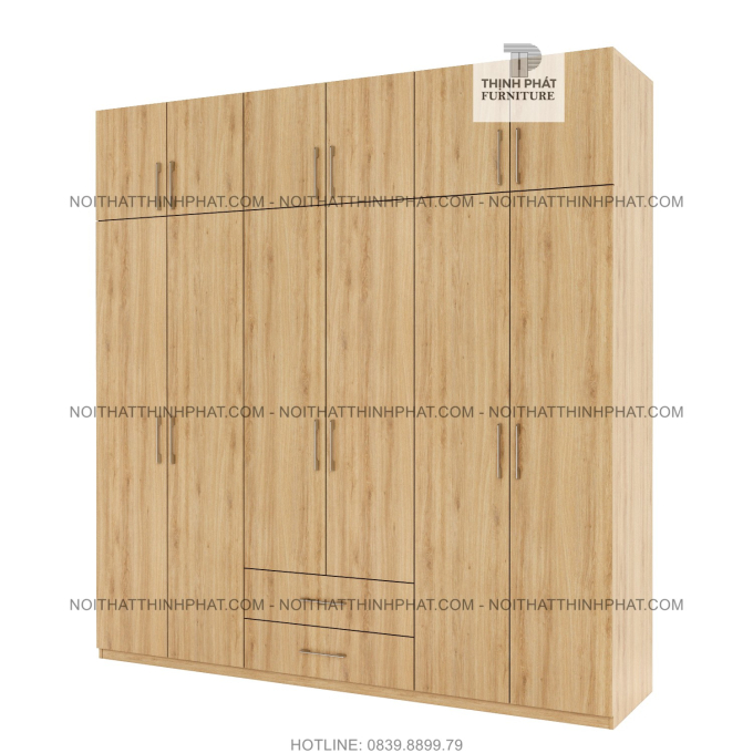 Tủ Quần Áo Gỗ Công Nghiệp 2 Tầng, Sát Trần Cửa Mở 6 Cánh, Thiết Kế Tinh Tế Và Tiện Ích 2M4 X 2M5 TQA63