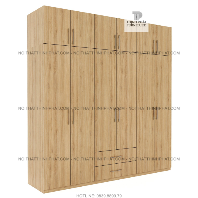 Tủ Quần Áo Gỗ Công Nghiệp 2 Tầng, Sát Trần Cửa Mở 6 Cánh, Thiết Kế Tinh Tế Và Tiện Ích 2M4 X 2M5 TQA63