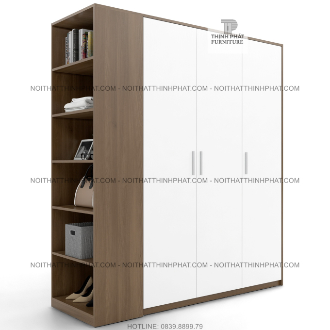 Tủ Quần Áo Gỗ Công Nghiệp Cửa Mở Kết Hợp Kệ Trang Trí Hiện Đại  1m8 x 2m TQA54
