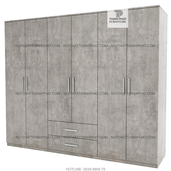 Tủ Quần Áo Gỗ Công Nghiệp Cửa Mở Màu Xi Măng Bê Tông Đẹp Hiện Đại 2M4 X 2M TQA47