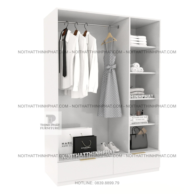 Tủ Quần Áo Gỗ MDF Hiện Đại 3 Cánh 2 Ngăn Kéo Màu Óc Chó Sang Trọng TQA79 (1M4 X 2M)