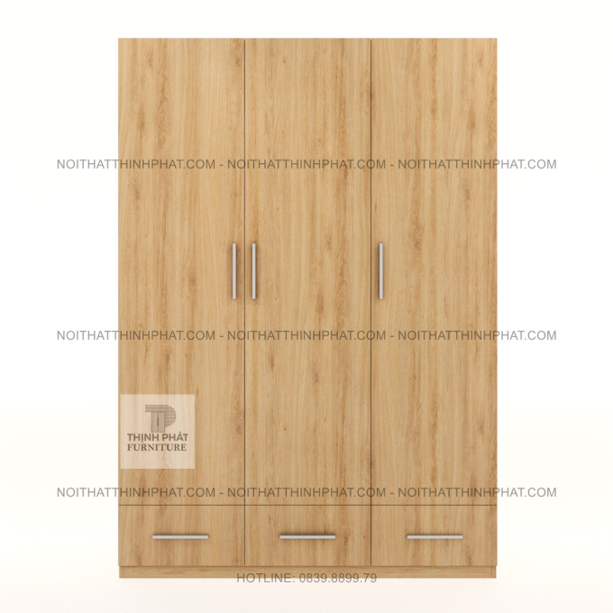 Tủ Quần Áo Gỗ MDF Màu Sồi Sáng 3 Cánh 3 Ngăn Kéo Kiểu Dáng Hiện Đại TQA82 (1M4 X 2M)