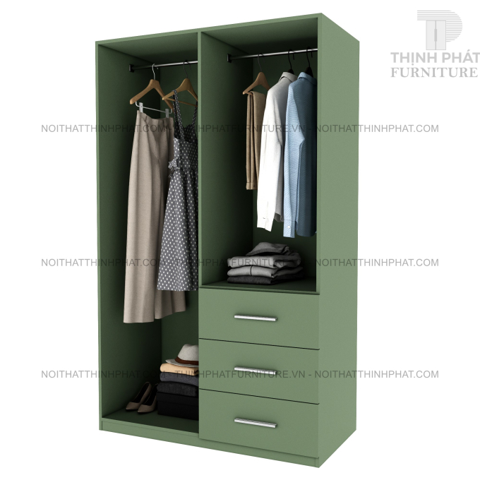 Tủ Quần Áo Màu Xanh Rêu Cửa Mở 2 Cánh Tiết Kiệm Không Gian TQA73 (1m2 x 2m)
