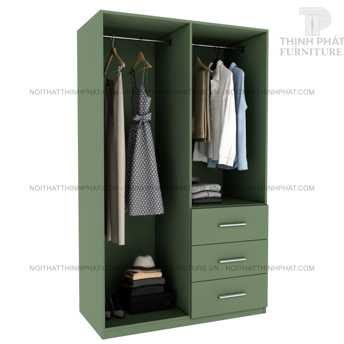 Tủ Quần Áo Màu Xanh Rêu Cửa Mở 2 Cánh Tiết Kiệm Không Gian TQA73 (1m2 x 2m)