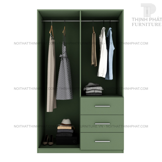 Tủ Quần Áo Màu Xanh Rêu Cửa Mở 2 Cánh Tiết Kiệm Không Gian TQA73 (1m2 x 2m)